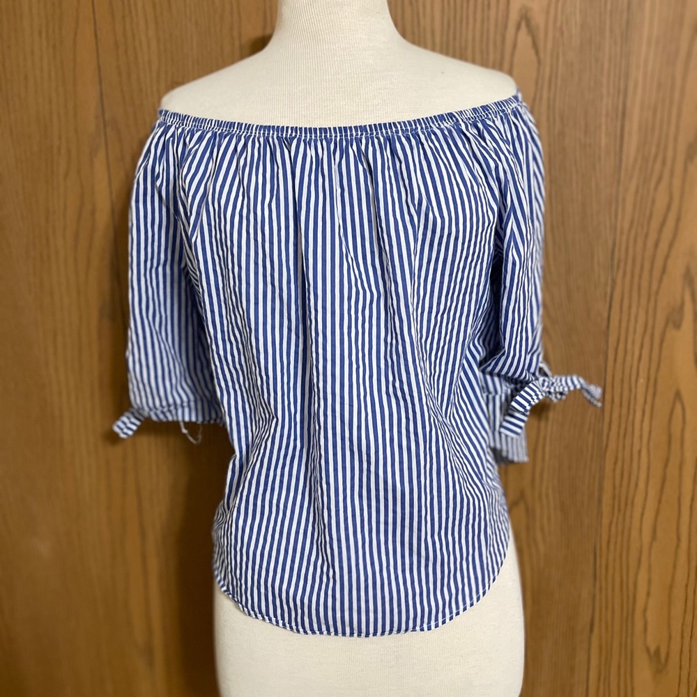 Navy and White Crop Top